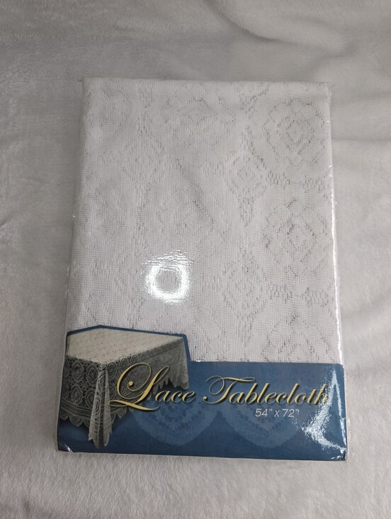 No Label Other - Starcrest Lace Tablecloth Oblong Size 54" x 72" White Polyester Vintage